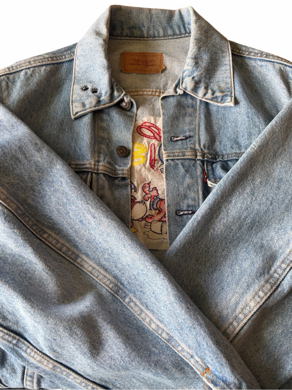Vintage 80s Levis 71506 40L Reworked 90s Disney Embroidered Denim Trucker Jacket